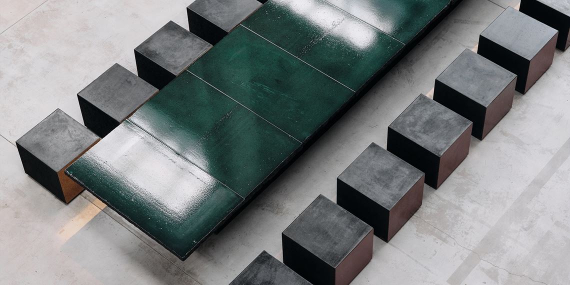 Ranieri bespoke glazed lava stone table — Nilufar Gallery collaboration, Ph: Alessandro Oliva