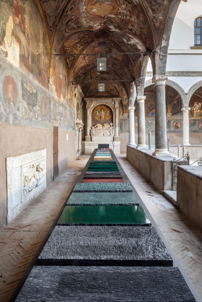 Ranieri lava stone installation at cultural venue in Naples — large format glazed surfaces